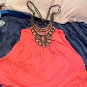 Queen Esther Coral Sleeveless Top Sz S Scallop Z06